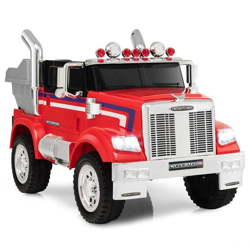 Electric Car for Kids 12V Licensed Freightliner Ride on Dump Truck with Remote Control & Rear Loader