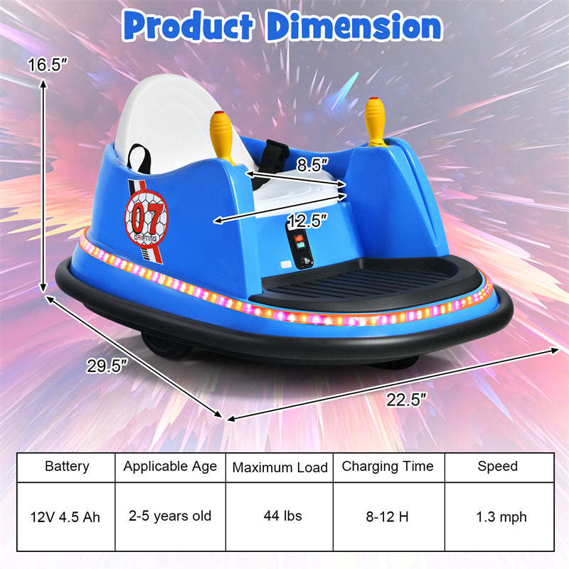 Kids Bumper Car, 12V Battery-Powered Electric Ride-On Bumper Car with 360° Spin, Dual Joysticks, Remote Control & Flashing Lights for Ages 2-5