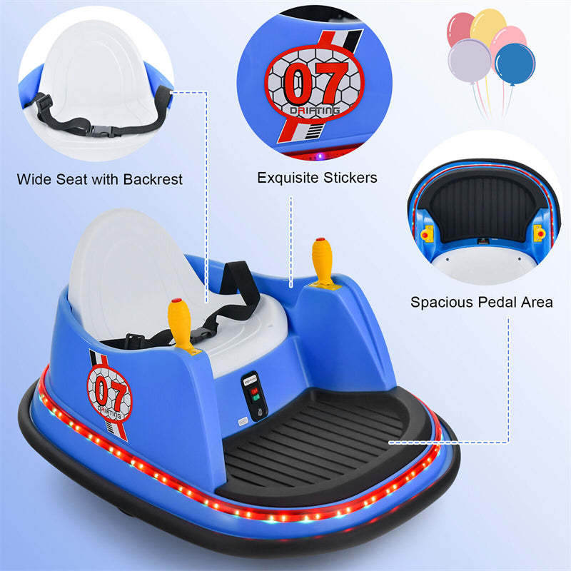 Kids Bumper Car, 12V Battery-Powered Electric Ride-On Bumper Car with 360° Spin, Dual Joysticks, Remote Control & Flashing Lights for Ages 2-5