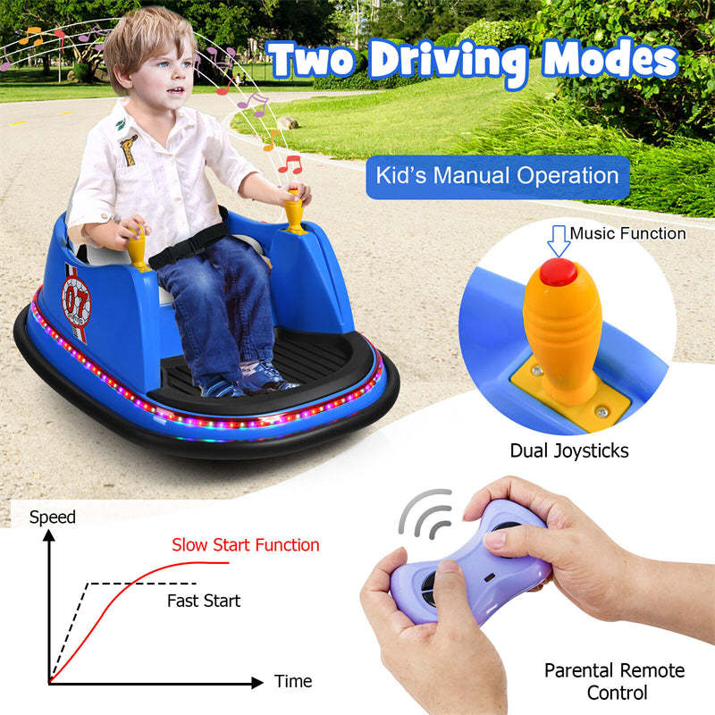 Kids Bumper Car, 12V Battery-Powered Electric Ride-On Bumper Car with 360° Spin, Dual Joysticks, Remote Control & Flashing Lights for Ages 2-5