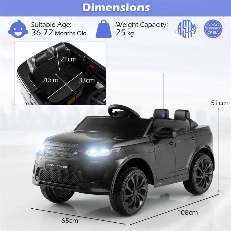 12V Kids Ride On Car, Licensed Land Rover Electric Vehicle with Remote Control, LED Lights, Lockable Doors, Speed Switch Sound & Music