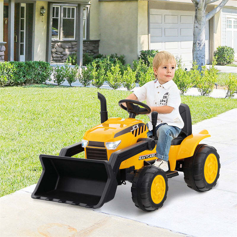 Kids Ride On Excavator Bulldozer, 12V Battery Powered Wheel Loader Ride-on Construction Vehicle with Remote Control & Adjustable Digging Bucket