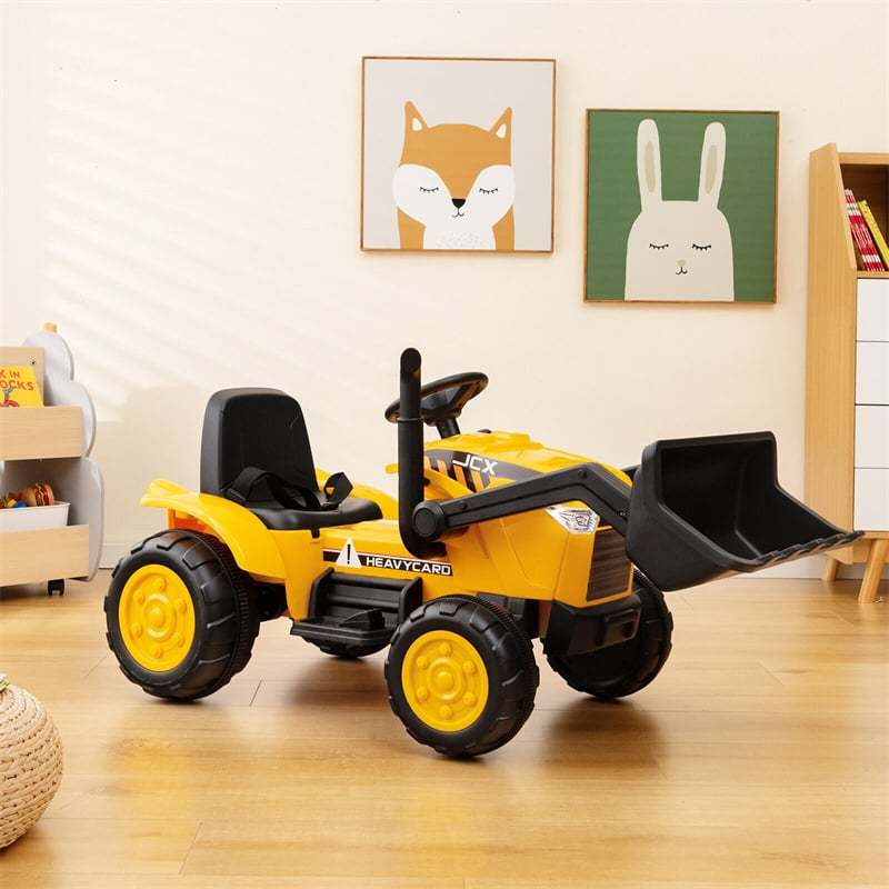 Kids Ride On Excavator Bulldozer, 12V Battery Powered Wheel Loader Ride-on Construction Vehicle with Remote Control & Adjustable Digging Bucket