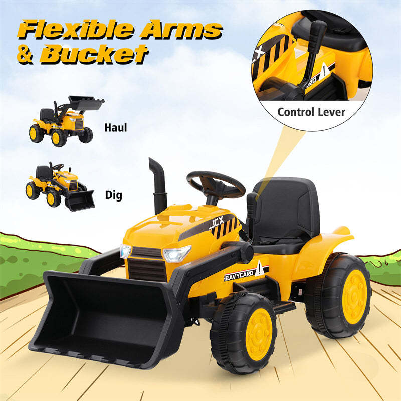 Kids Ride On Excavator Bulldozer, 12V Battery Powered Wheel Loader Ride-on Construction Vehicle with Remote Control & Adjustable Digging Bucket