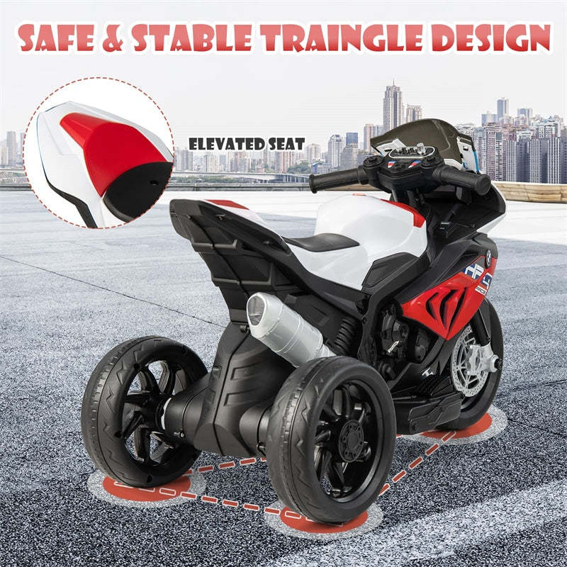 12V Kids Motorcycle, Licensed BMW Battery Powered 3-Wheel Motorcycle with Headlight, Music, Electric Ride-On Motorcycle for Ages 3+