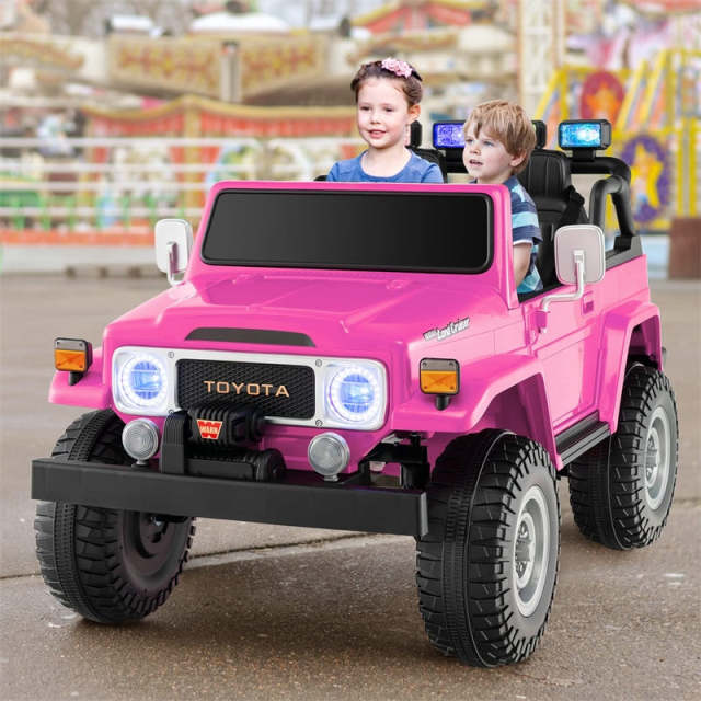 2-Seater Ride on Car Truck 12V Toyota FJ40 Kids Electric Vehicle with Remote Control Laser Lights Storage Music