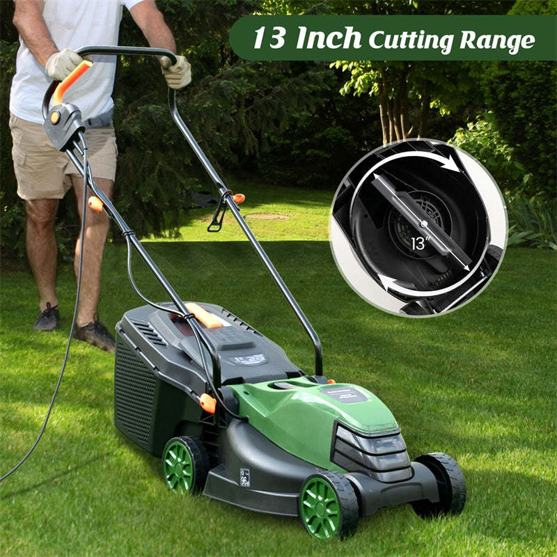 Electric Lawn Mower, 13" Corded Walk-Behind Lawnmower with 10AMP Motor, Grass Collection Box & 3 Adjustable Cutting Heights for Garden Yard Farm
