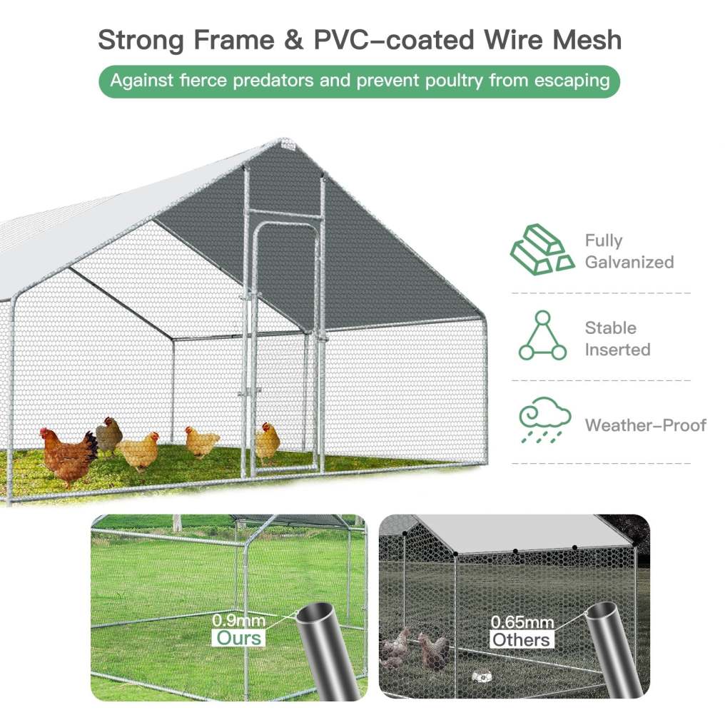 13' x 13' Large Metal Chicken Coop, Walk-in Poultry Cage with Waterproof Cover, Hen Run House Rabbits Habitat for Outdoor Backyard Farm