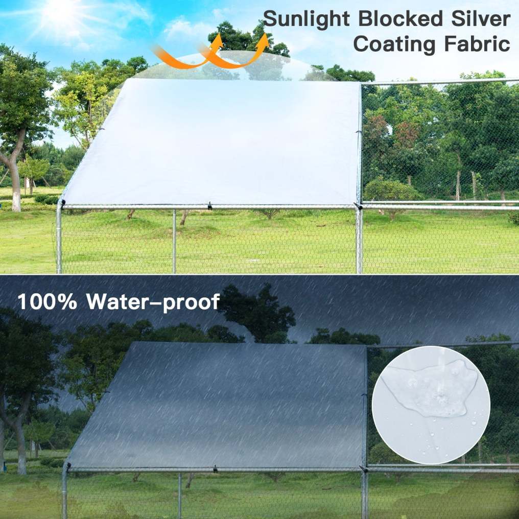 13' x 13' Large Metal Chicken Coop, Walk-in Poultry Cage with Waterproof Cover, Hen Run House Rabbits Habitat for Outdoor Backyard Farm