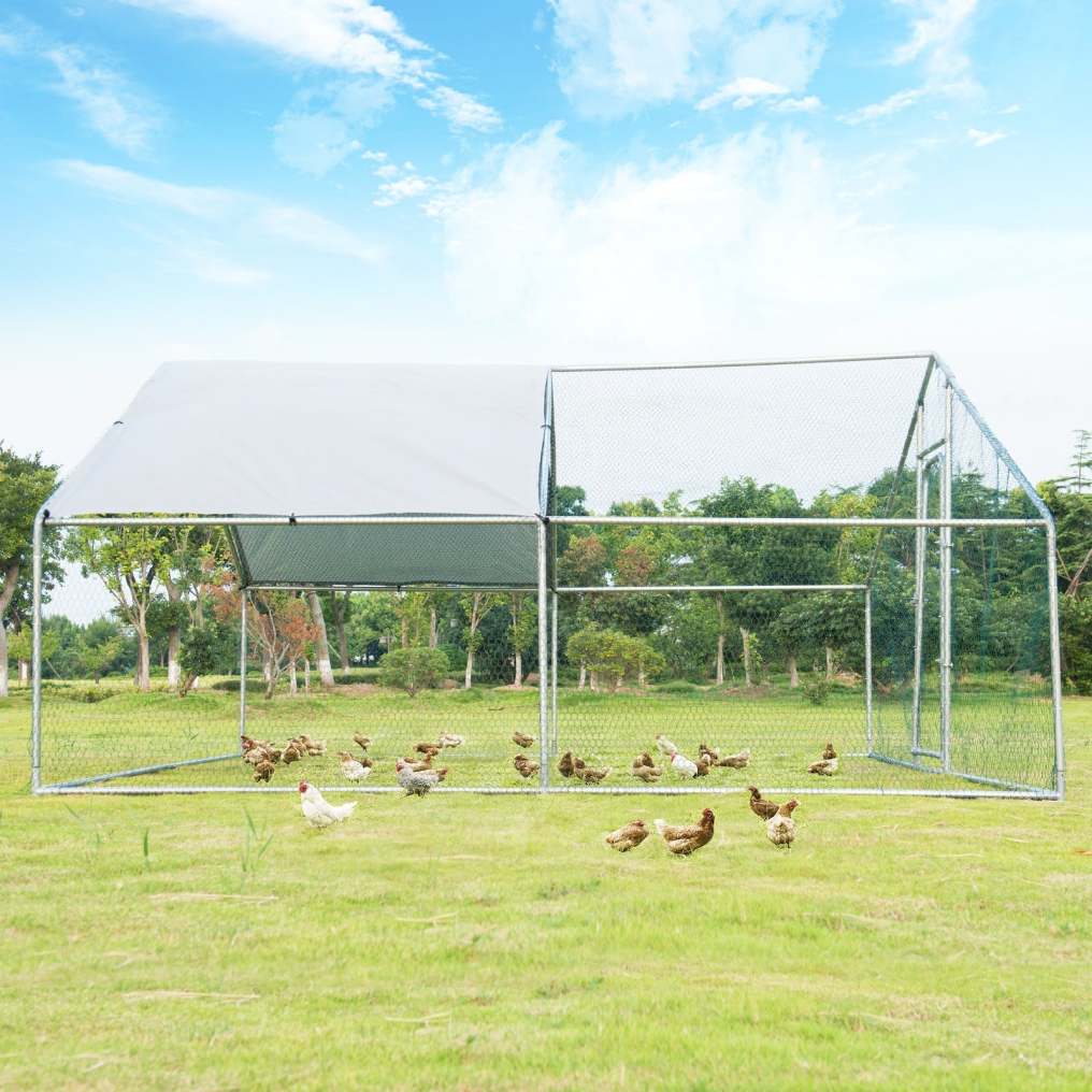 13' x 13' Large Metal Chicken Coop, Walk-in Poultry Cage with Waterproof Cover, Hen Run House Rabbits Habitat for Outdoor Backyard Farm