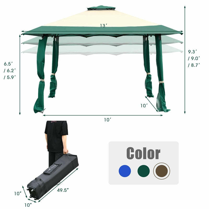 13' x 13' Folding Gazebo Canopy Pop Up Gazebo Tent Party Wedding Outdoor Shade Shelter with Portable Carrying Bag