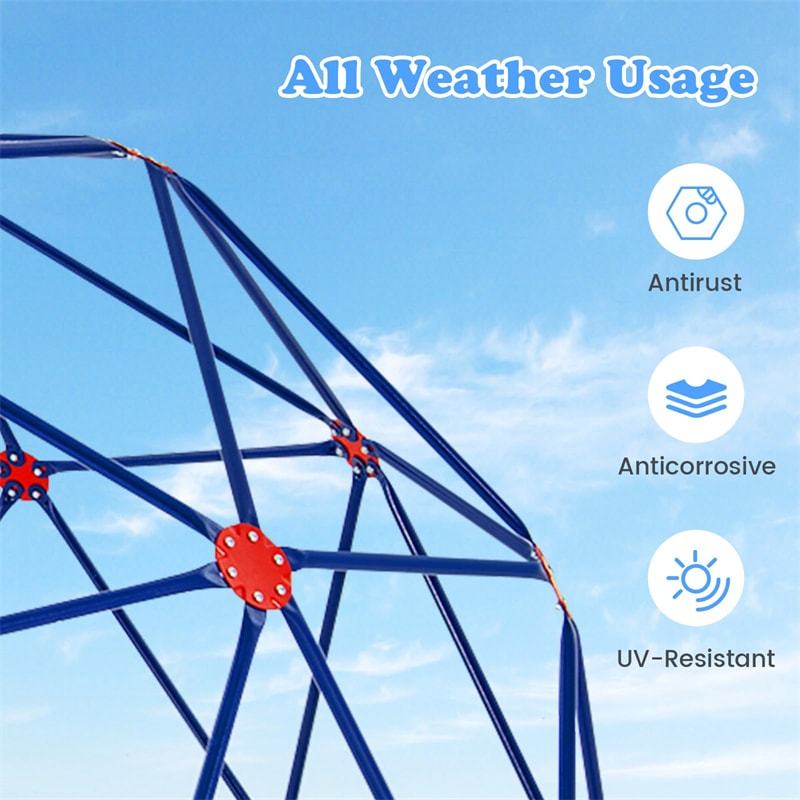 13.3FT Climbing Dome with Extended Wavy Slide, Kids Outdoor Jungle Gym Monkey Bar Geometric Dome Climber Climbing Toys for Toddlers