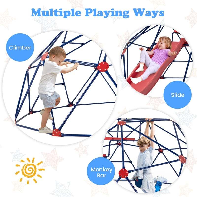 13.3FT Climbing Dome with Extended Wavy Slide, Kids Outdoor Jungle Gym Monkey Bar Geometric Dome Climber Climbing Toys for Toddlers