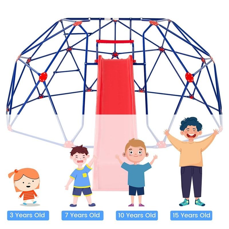 13.3FT Climbing Dome with Extended Wavy Slide, Kids Outdoor Jungle Gym Monkey Bar Geometric Dome Climber Climbing Toys for Toddlers