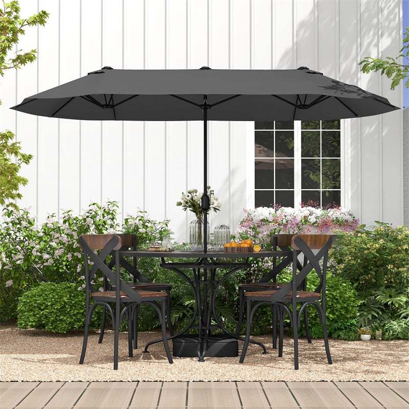 13FT Double-Sided Patio Umbrella, Extra Large Twin Market Umbrella with Base, Crank Handle, Safety Lock, Vented for Poolside, Deck, Backyard