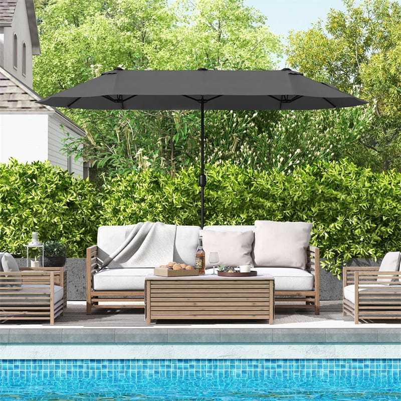 13FT Double-Sided Patio Umbrella, Extra Large Twin Market Umbrella with Base, Crank Handle, Safety Lock, Vented for Poolside, Deck, Backyard