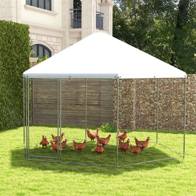 13FT Large Chicken Coop, Hexagonal Galvanized Steel Walk-in Poultry Cage Rabbit Hen Run House with Waterproof Cover for Backyard, Farm