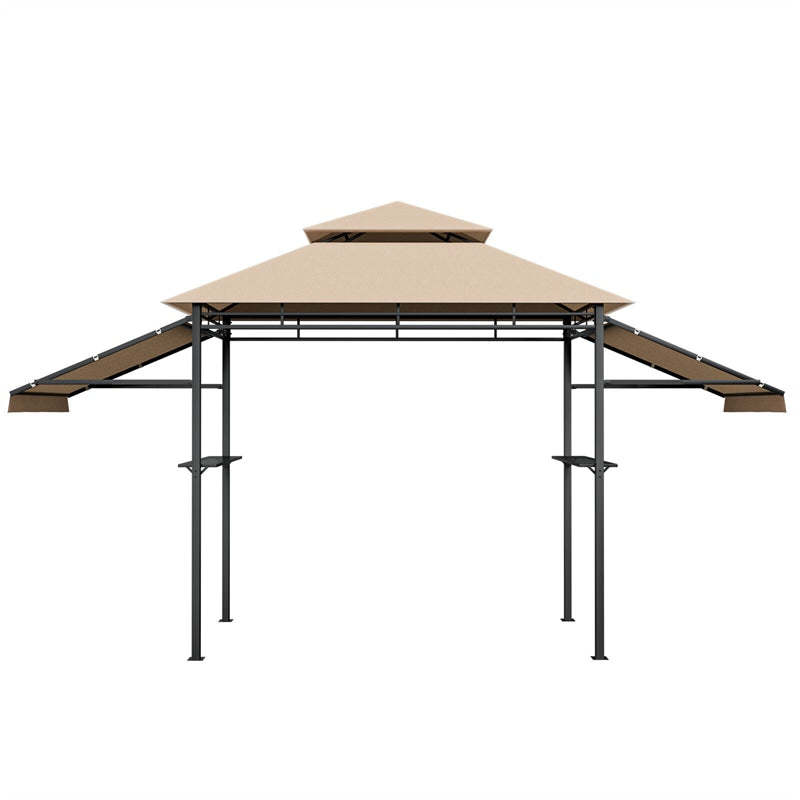 13.5x4FT Heavy-Duty Steel Grill Gazebo with Dual Side Awnings & Storage Shelves, Flame-Retardant 2-Tier Canopy Gazebo for Patio Backyard Garden