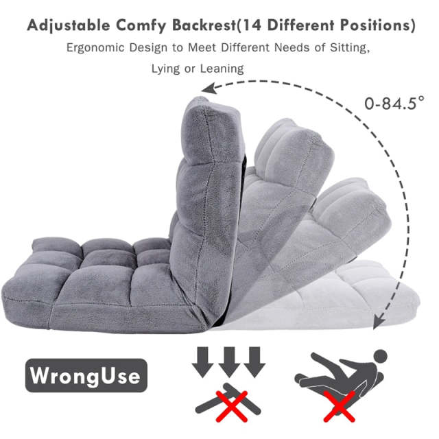 14-Position Adjustable Floor Chair, Folding Sofa Chair with Back Support, Floor Gaming Recliner for Living Room, Meditation, Reading