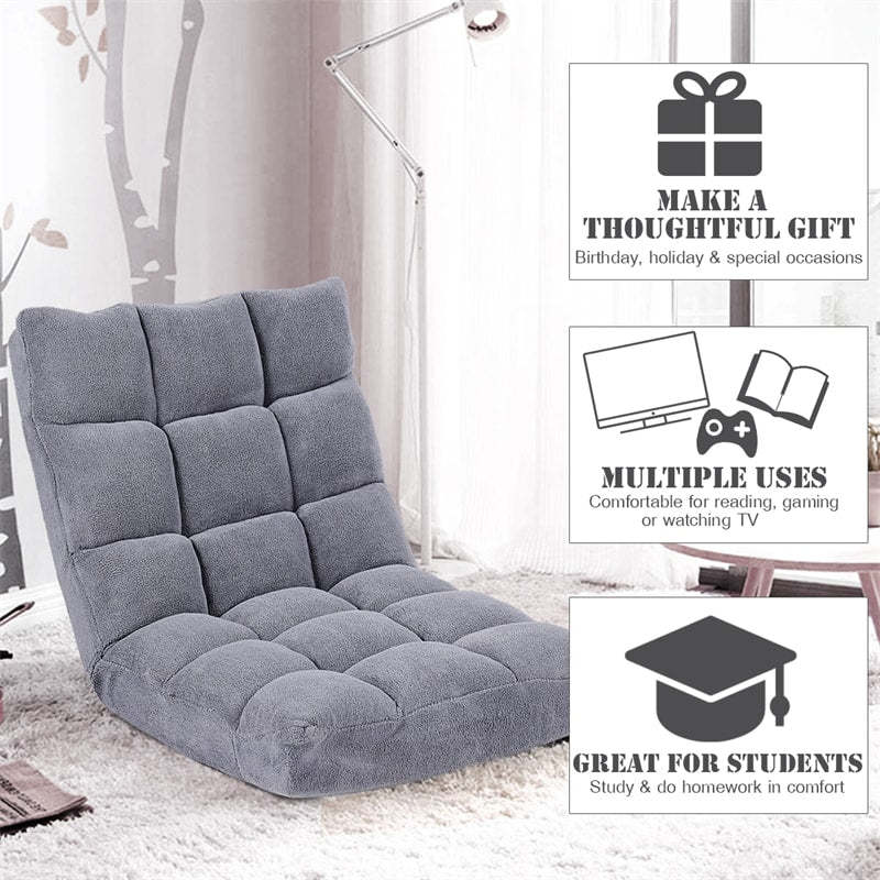 14-Position Adjustable Floor Chair, Folding Sofa Chair with Back Support, Floor Gaming Recliner for Living Room, Meditation, Reading