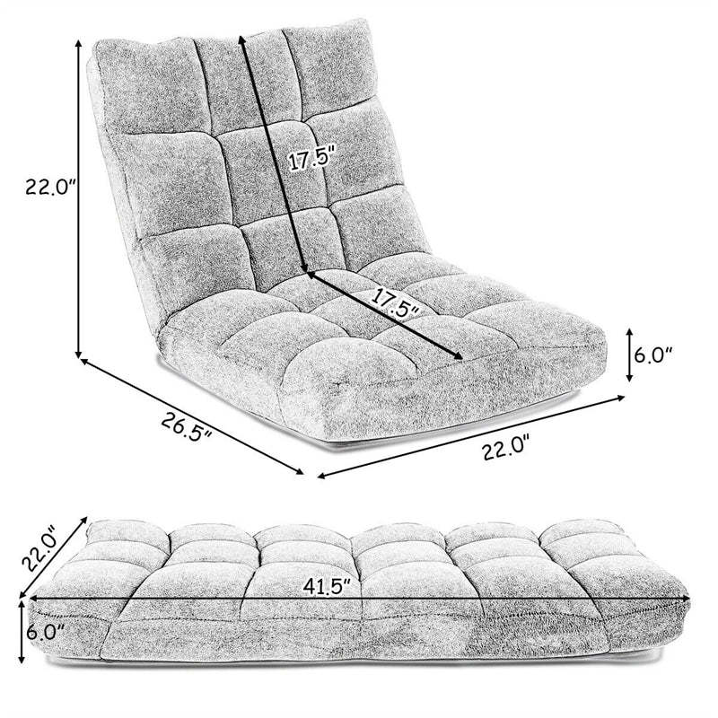 14-Position Adjustable Floor Chair, Folding Sofa Chair with Back Support, Floor Gaming Recliner for Living Room, Meditation, Reading