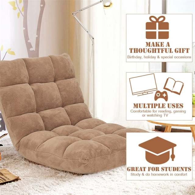 14-Position Adjustable Floor Chair, Folding Sofa Chair with Back Support, Floor Gaming Recliner for Living Room, Meditation, Reading