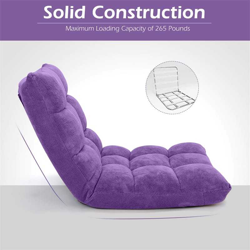 14-Position Adjustable Floor Chair, Folding Sofa Chair with Back Support, Floor Gaming Recliner for Living Room, Meditation, Reading