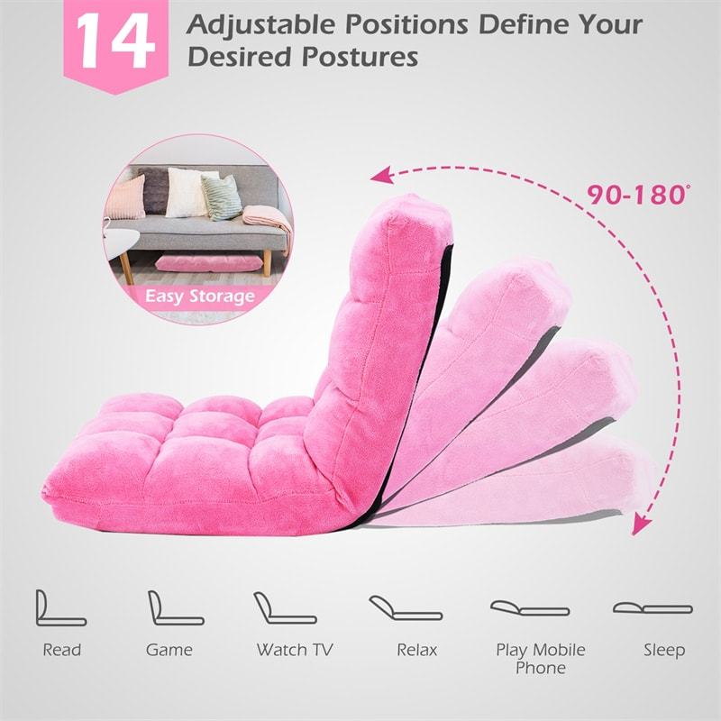 14-Position Adjustable Floor Chair, Folding Sofa Chair with Back Support, Floor Gaming Recliner for Living Room, Meditation, Reading