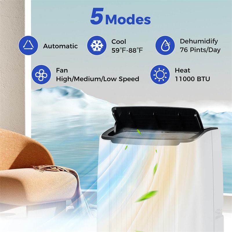 14,000 BTU Portable Air Conditioner with Heat, Smart WiFi Enabled Home AC Unit w/ Fan, Dehumidifier, Sleep Mode, Remote Control, Cools up to 700 Sq.Ft