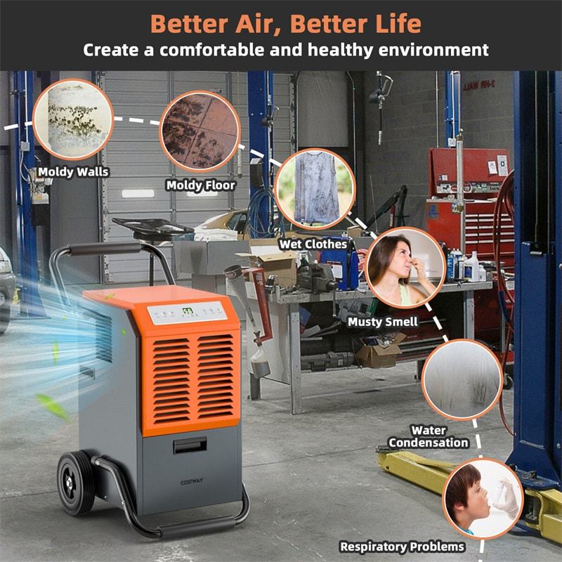 163 Pints Bucketless Commercial Dehumidifier, 4000 Sq.Ft Portable Industrial Dehumidifier with Drain Hose & Tank for Basement, Warehouse, Job Site