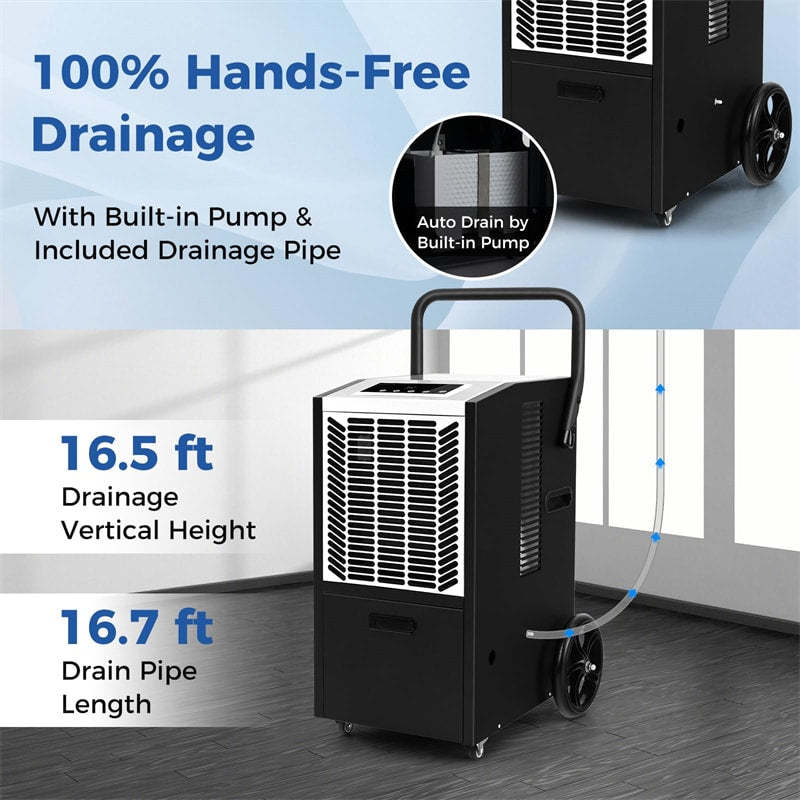 163 Pints Commercial Dehumidifier, 4500 Sq.Ft Crawl Space Dehumidifier Heavy-Duty Portable Industrial Dehumidifier with Pump, Drain Hose, Wheels