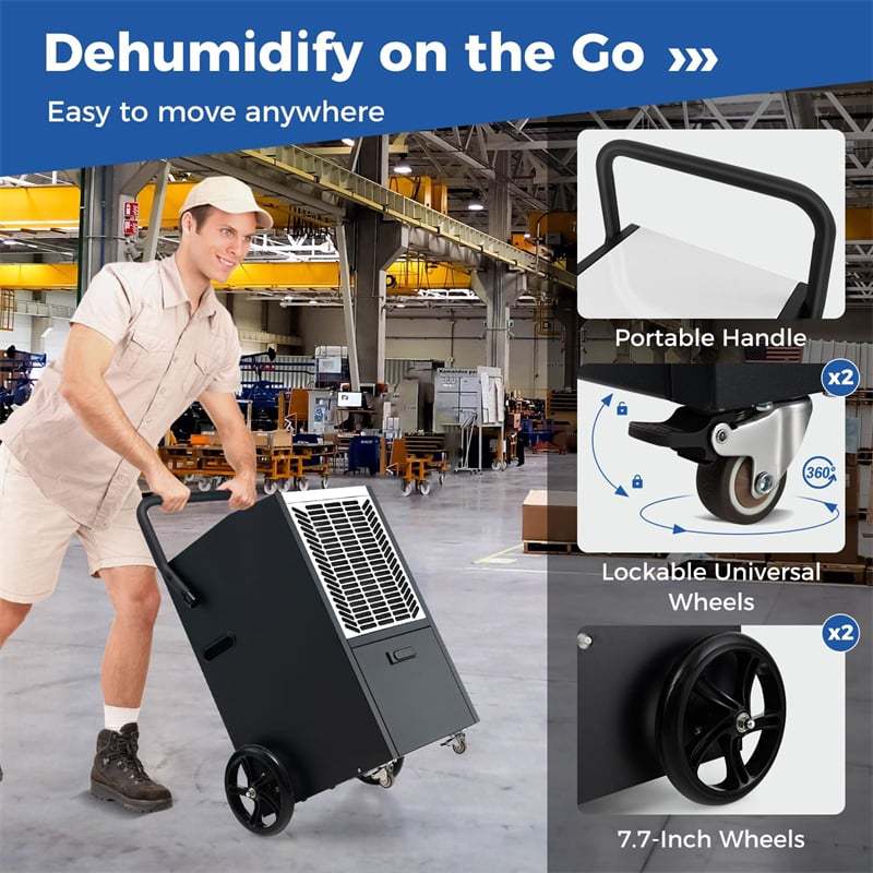 163 Pints Commercial Dehumidifier, 4500 Sq.Ft Crawl Space Dehumidifier Heavy-Duty Portable Industrial Dehumidifier with Pump, Drain Hose, Wheels
