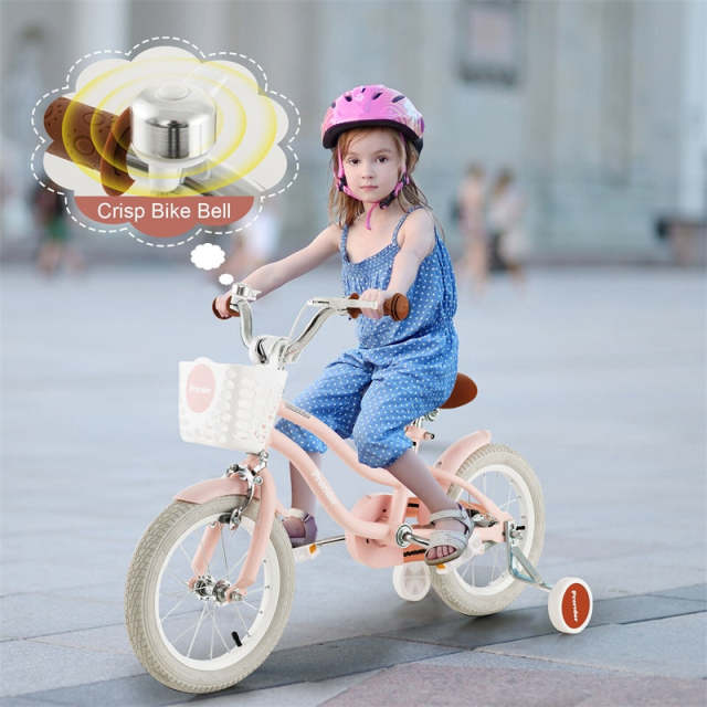 14" Kids Bike, Toddler Bicycle Girls Boys Bike for 3-8 Years Old with Training Wheels Adjustable Seat Removable Basket