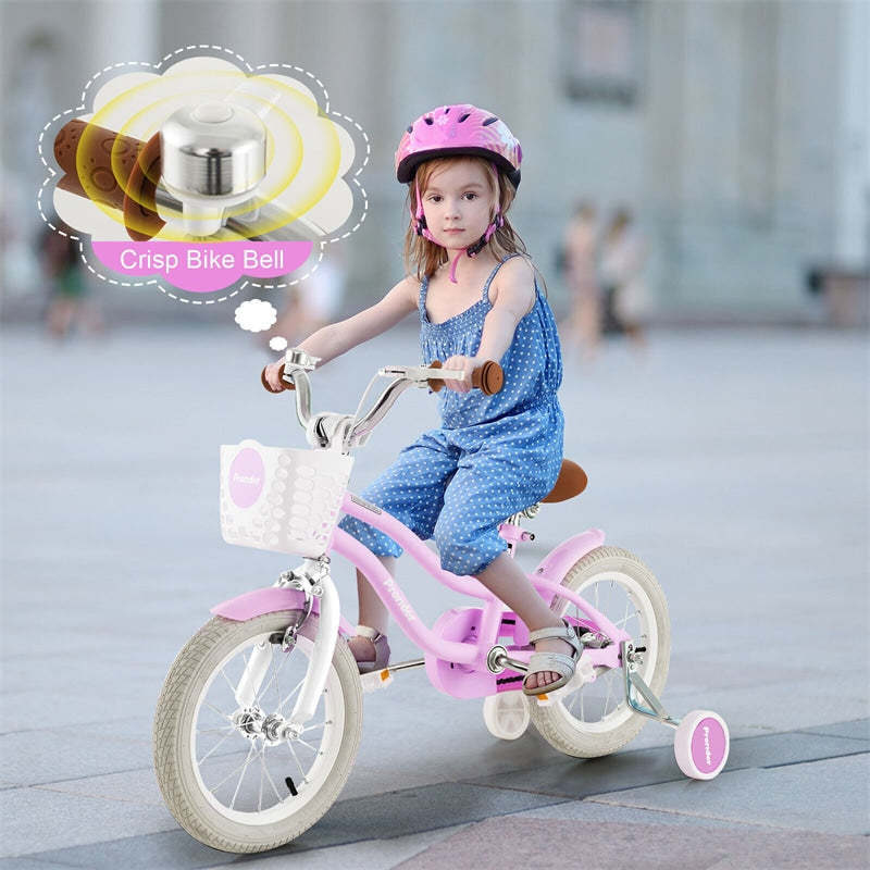 14" Kids Bike, Toddler Bicycle Girls Boys Bike for 3-8 Years Old with Training Wheels Adjustable Seat Removable Basket