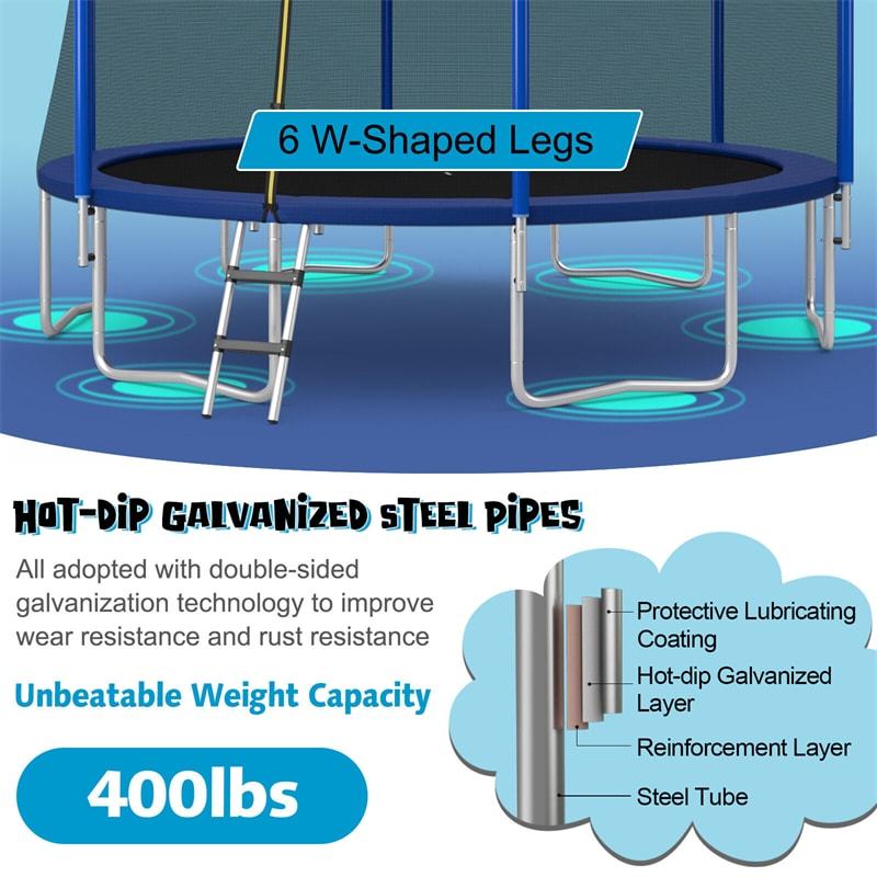 14FT Outdoor Trampoline with Safety Net Enclosure & Basketball Hoop for Kids, ASTM Approved Toddler Backyard Recreational Trampoline with Ballpump