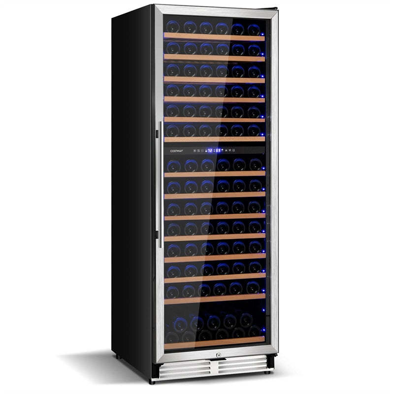 24" Dual Zone Wine Cooler Refrigerator, 154-Bottle Built-in Freestanding Wine Fridge for Home Bar, Dual Temperature Control, Glass Door, Sliding Shelf