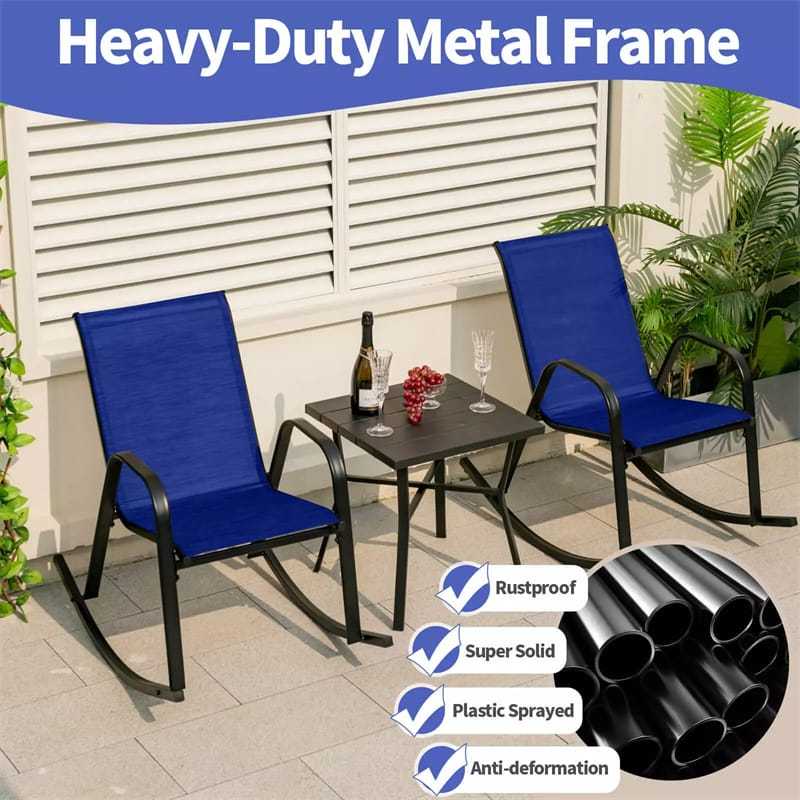 2PCS Outdoor Rocking Chairs, Ergonomic Patio Rockers with Breathable Fabric Seat & Back, Heavy-Duty Metal Frame for Backyard, Garden Front Porch