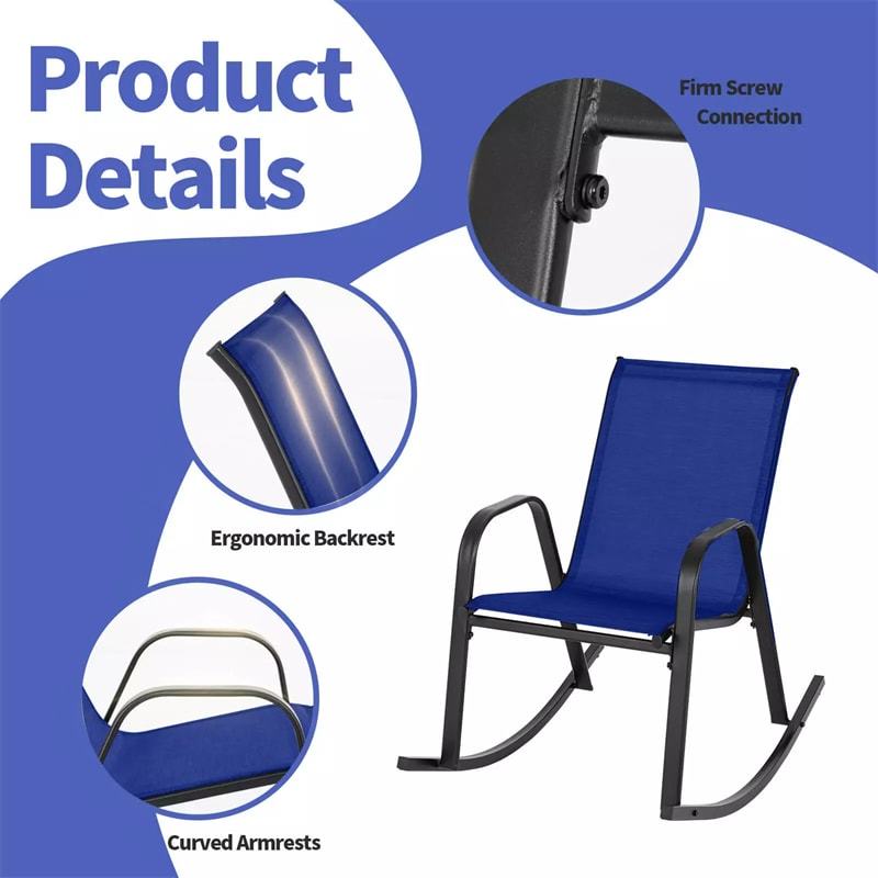 2PCS Outdoor Rocking Chairs, Ergonomic Patio Rockers with Breathable Fabric Seat & Back, Heavy-Duty Metal Frame for Backyard, Garden Front Porch