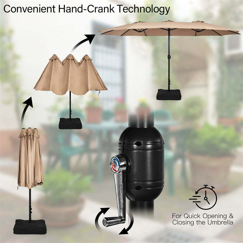 15FT Double-Sided Patio Umbrella with Base, Crank Handle & Air Vent, Extra Large Outdoor Market Umbrella for Poolside, Garden, Backyard