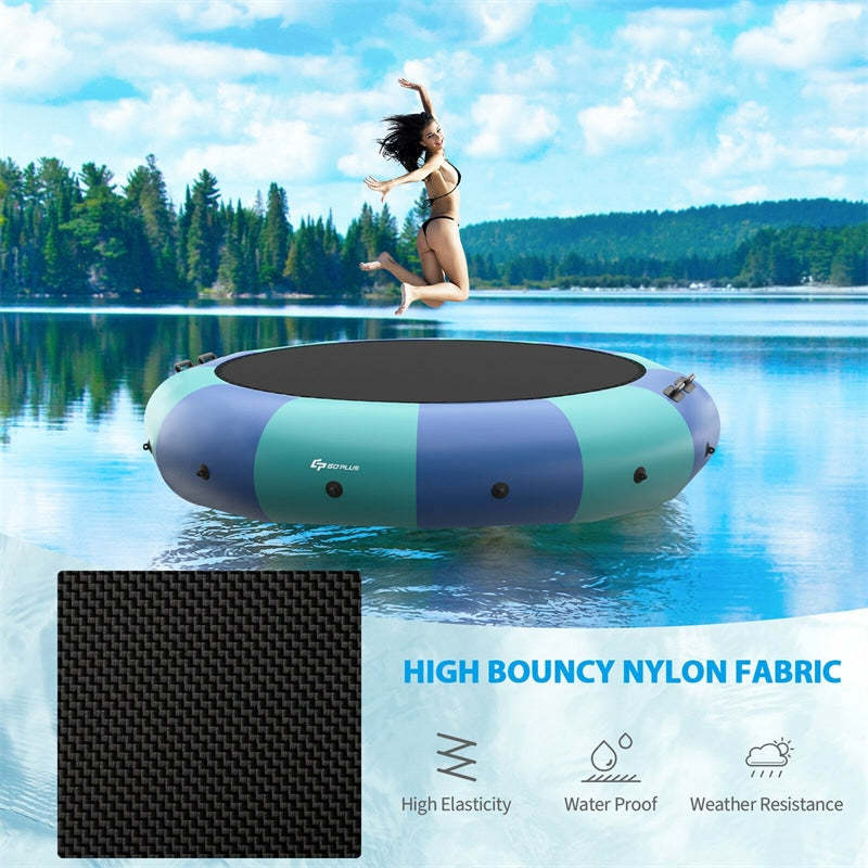 15FT Inflatable Water Trampoline, Floating Lake Trampoline with 500W Electric Inflator & Rope Ladder, Recreational Water Bouncer for Pool