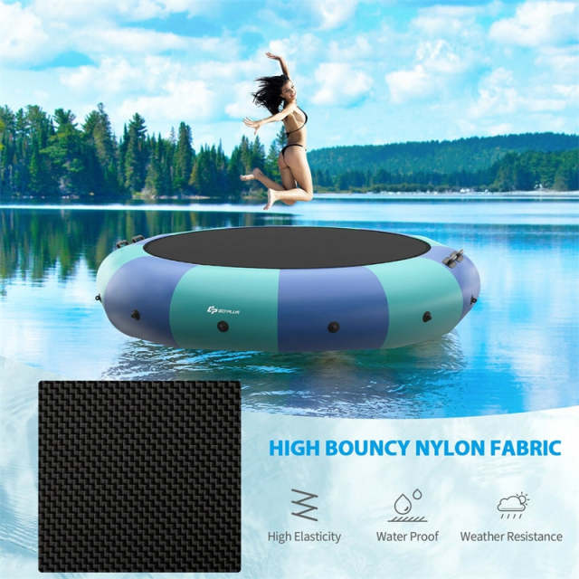 15FT Inflatable Water Trampoline, Floating Lake Trampoline with 500W Electric Inflator & Rope Ladder, Recreational Water Bouncer for Pool