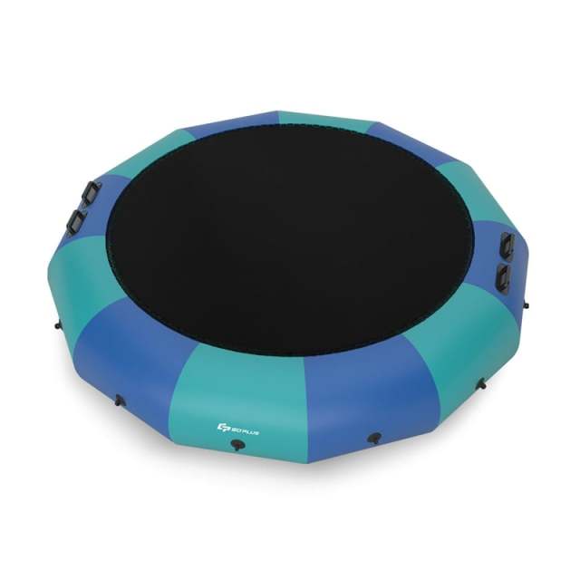 15FT Inflatable Water Trampoline, Floating Lake Trampoline with 500W Electric Inflator & Rope Ladder, Recreational Water Bouncer for Pool