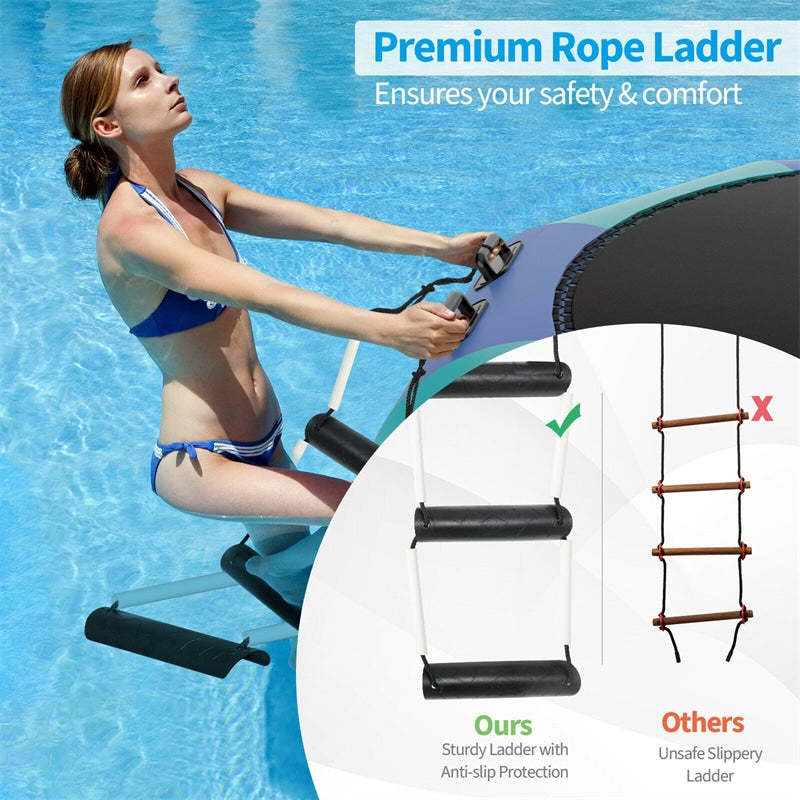 15FT Inflatable Water Trampoline, Floating Lake Trampoline with 500W Electric Inflator & Rope Ladder, Recreational Water Bouncer for Pool