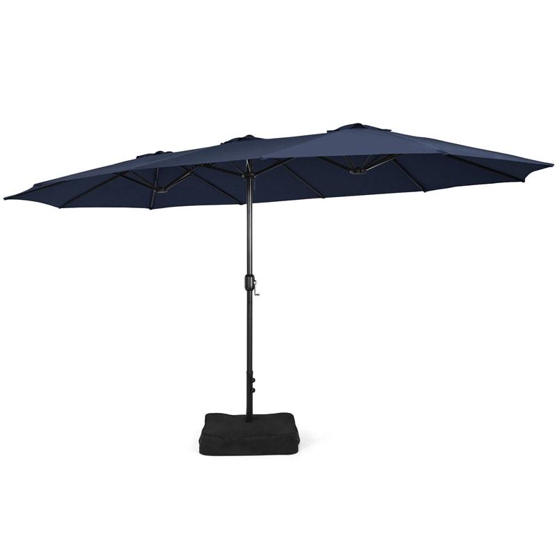 15FT Double-Sided Patio Umbrella with Base, Crank Handle & Air Vent, Extra Large Outdoor Market Umbrella for Poolside, Garden, Backyard
