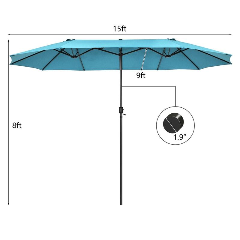 15FT Double-Sided Patio Umbrella with Crank & Air Vents, 12-Rib Steel Market Outdoor Umbrella for Poolside, Garden, Backyard