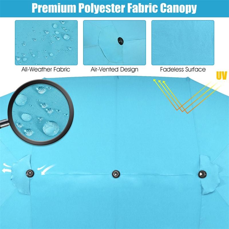 15FT Double-Sided Patio Umbrella with Crank & Air Vents, 12-Rib Steel Market Outdoor Umbrella for Poolside, Garden, Backyard