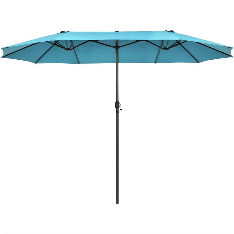 15FT Double-Sided Patio Umbrella with Crank & Air Vents, 12-Rib Steel Market Outdoor Umbrella for Poolside, Garden, Backyard