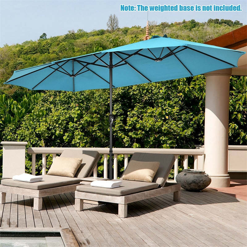 15FT Double-Sided Patio Umbrella with Crank & Air Vents, 12-Rib Steel Market Outdoor Umbrella for Poolside, Garden, Backyard