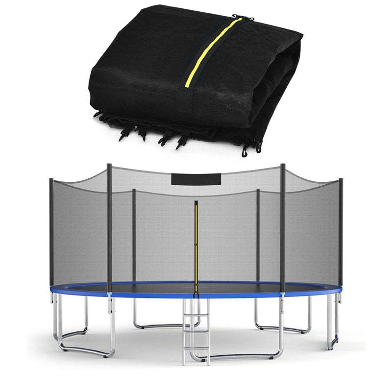 15FT Trampoline Safety Net 6 Pole Weather-Resistant Replacement Enclosure Net for Round Frame with Double-Headed Zippers, Protection Buckles