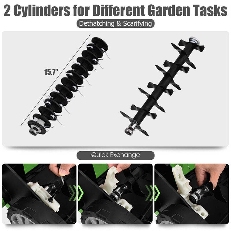 2-in-1 Electric Corded Lawn Dethatcher, 15-Inch 13Amp Lawn Scarifier with 5 Cutting Heights, 13.5 Gallon Collection Bag & 2 Removable Blades